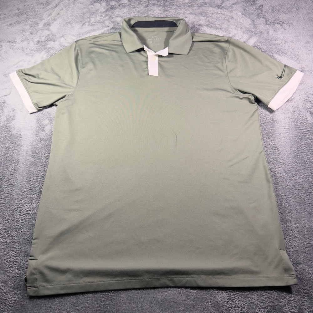 Nike Dri-FIT Mens Polo Shirt Sage Green Olive Short Sleeve Size M Performance